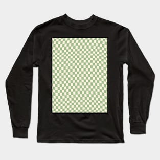 Green and Cream Distorted Warped Checkerboard Pattern III Long Sleeve T-Shirt